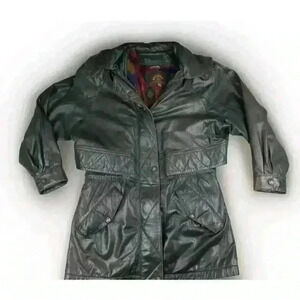 Adventure Bound Wilsons Leather Jacket Womens S Green Hooded Lined Soft Heavy
